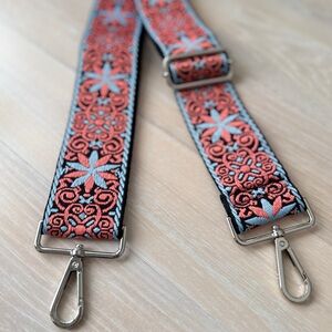Ahdorned - Floral Interchangeable Embroidered Bag Strap - Coral/Light Blue